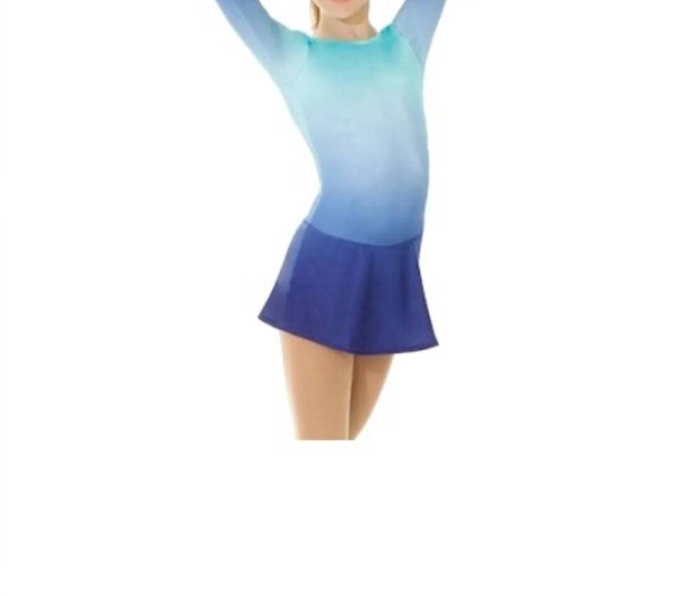 NEW MONDOR ombre long sleeve skate dress in navy/turquoise